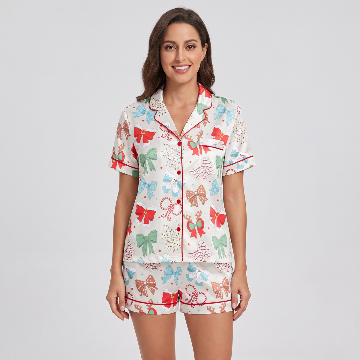 Mint & Pink Coquette Women's Pajama Set - short sleeve and shorts