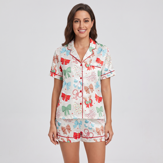 Mint & Pink Coquette Women's Pajama Set - short sleeve and shorts