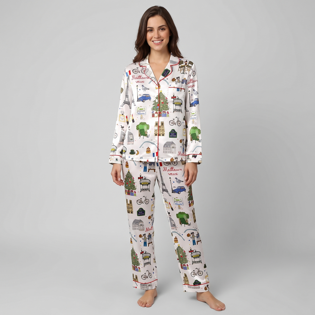 Paris Street Christmas Women's Pajama Set - long sleeve and pants