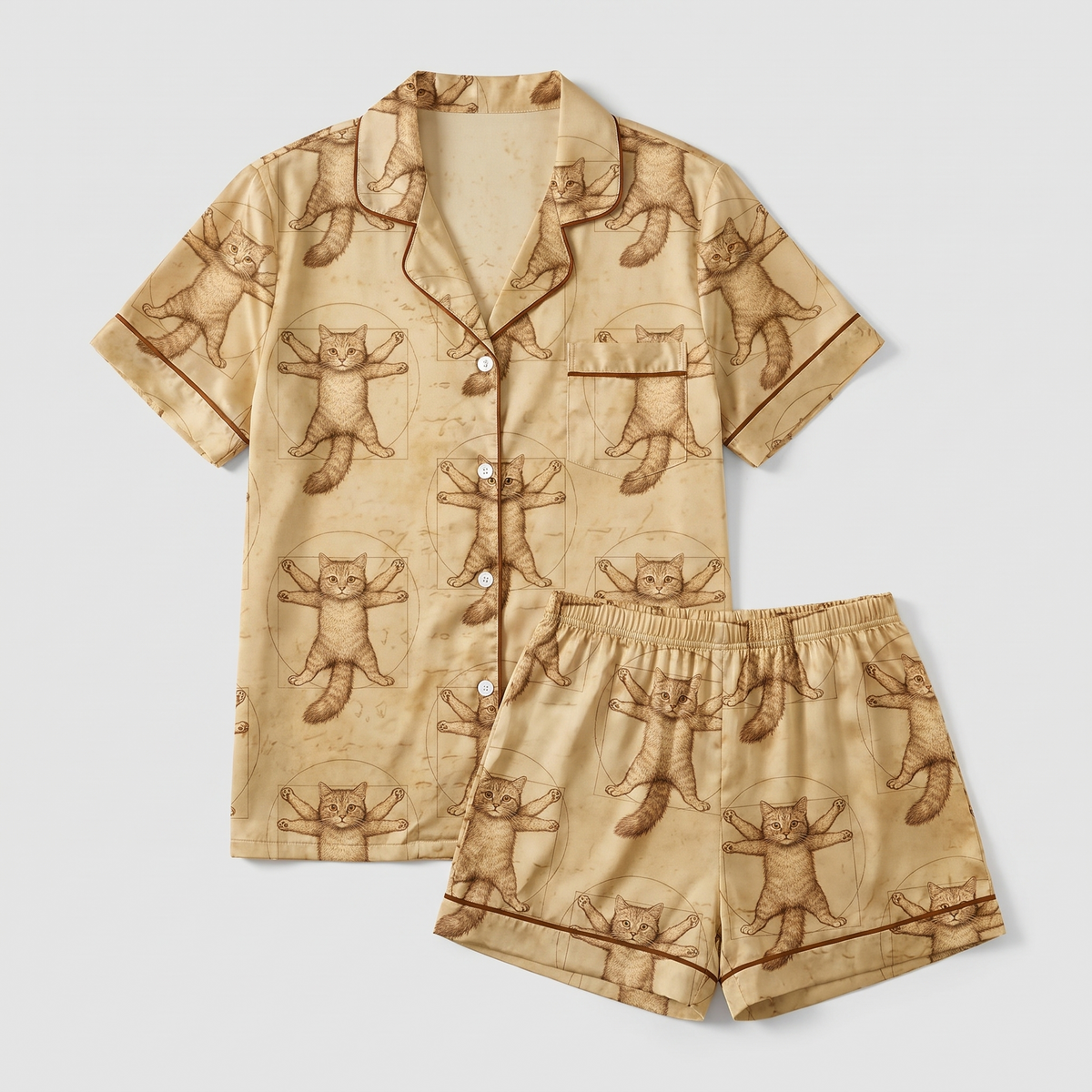 Vitruvian Cats Women's Pajama Set - flat lay