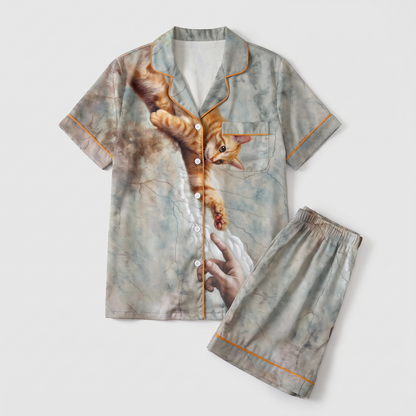 Reaching Cat Women's Pajama Set - flat lay