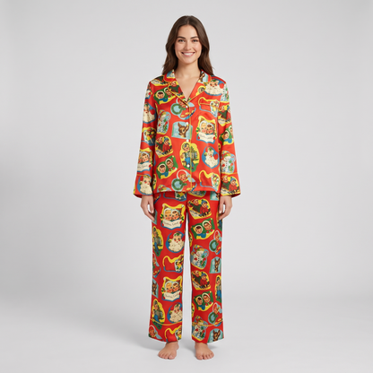 Vintage Kitsch Christmas Women's Pajama Set - long sleeve and pants
