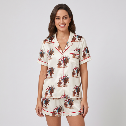 Rodeo Santa Women's Pajama Set - short sleeve and shorts