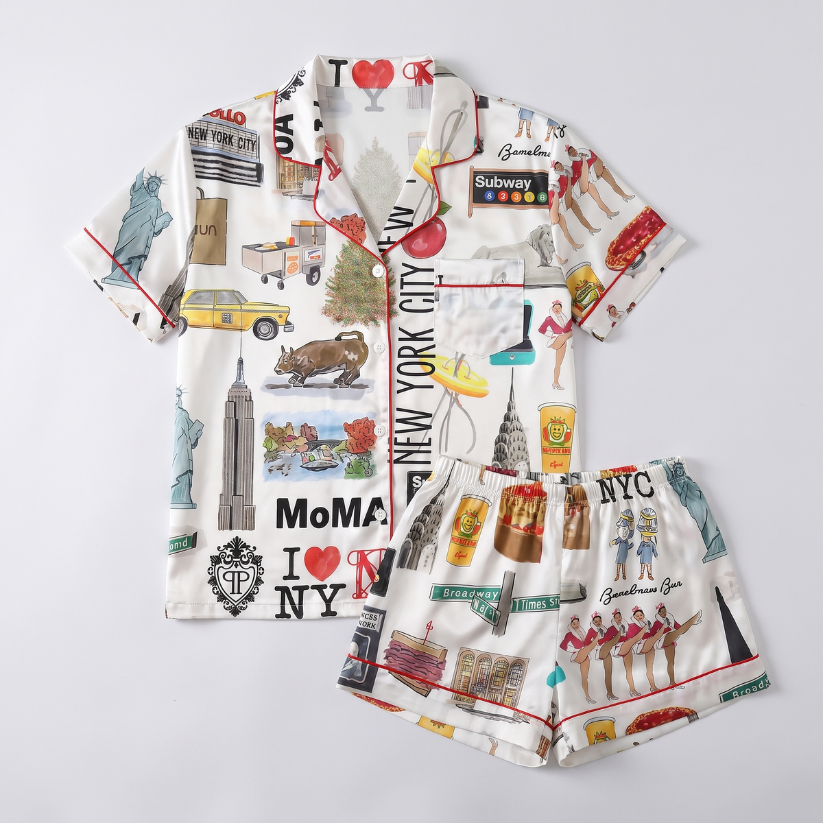NYC Collage Christmas Women's Pajama Set - flat lay