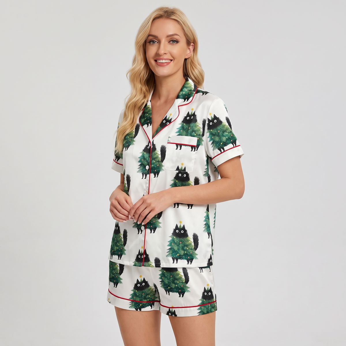 Cats In Tree Costumes Women's Pajama Set - short sleeve and shorts