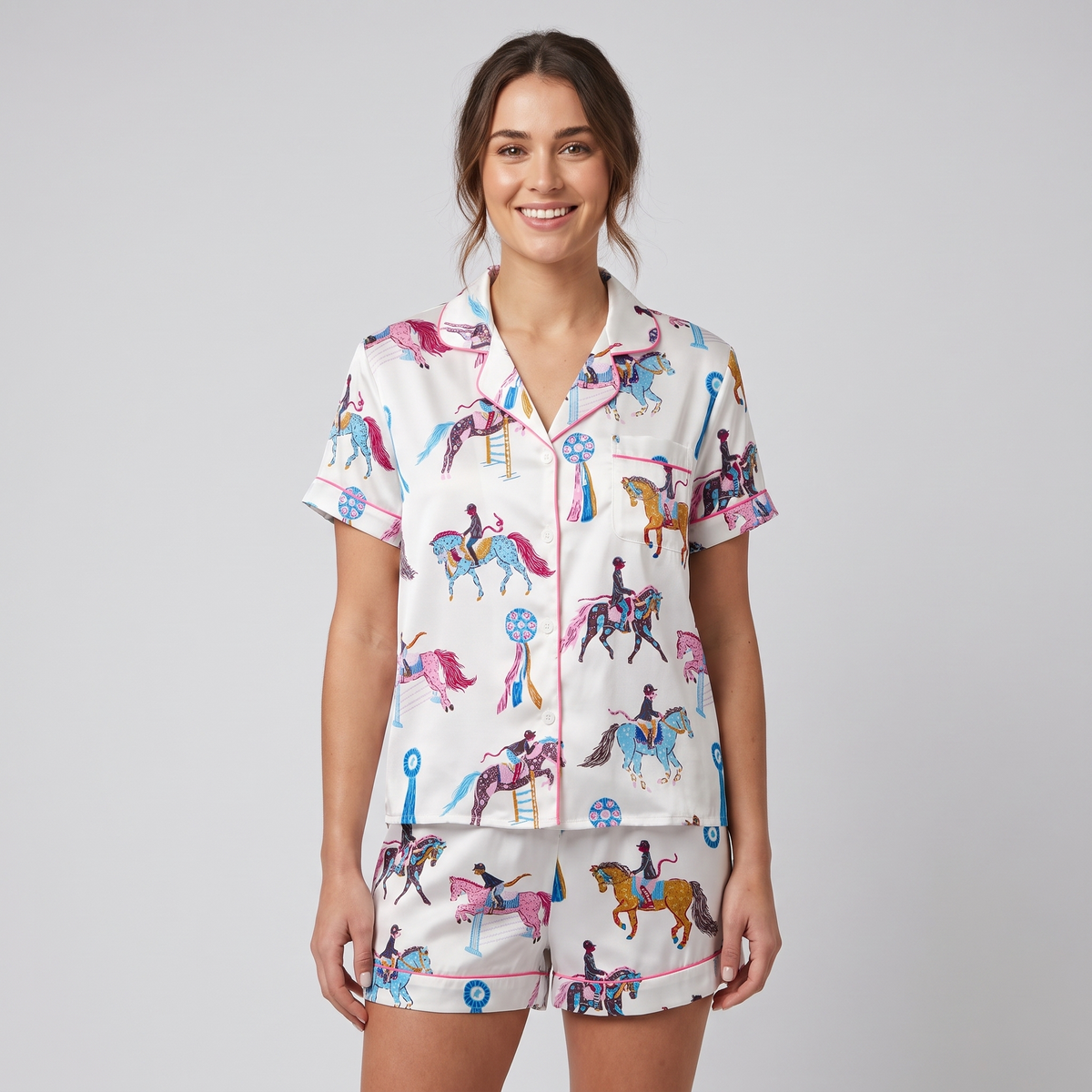Pastel Pony Jumpers Horse Women's Pajama Set - short sleeve and shorts