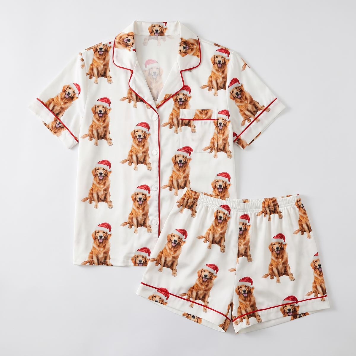 Santa Hat Retrievers Women's Pajama Set - flat lay