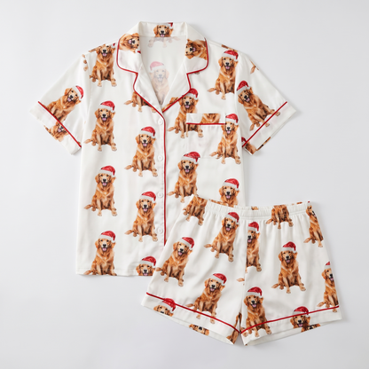 Santa Hat Retrievers Women's Pajama Set - flat lay