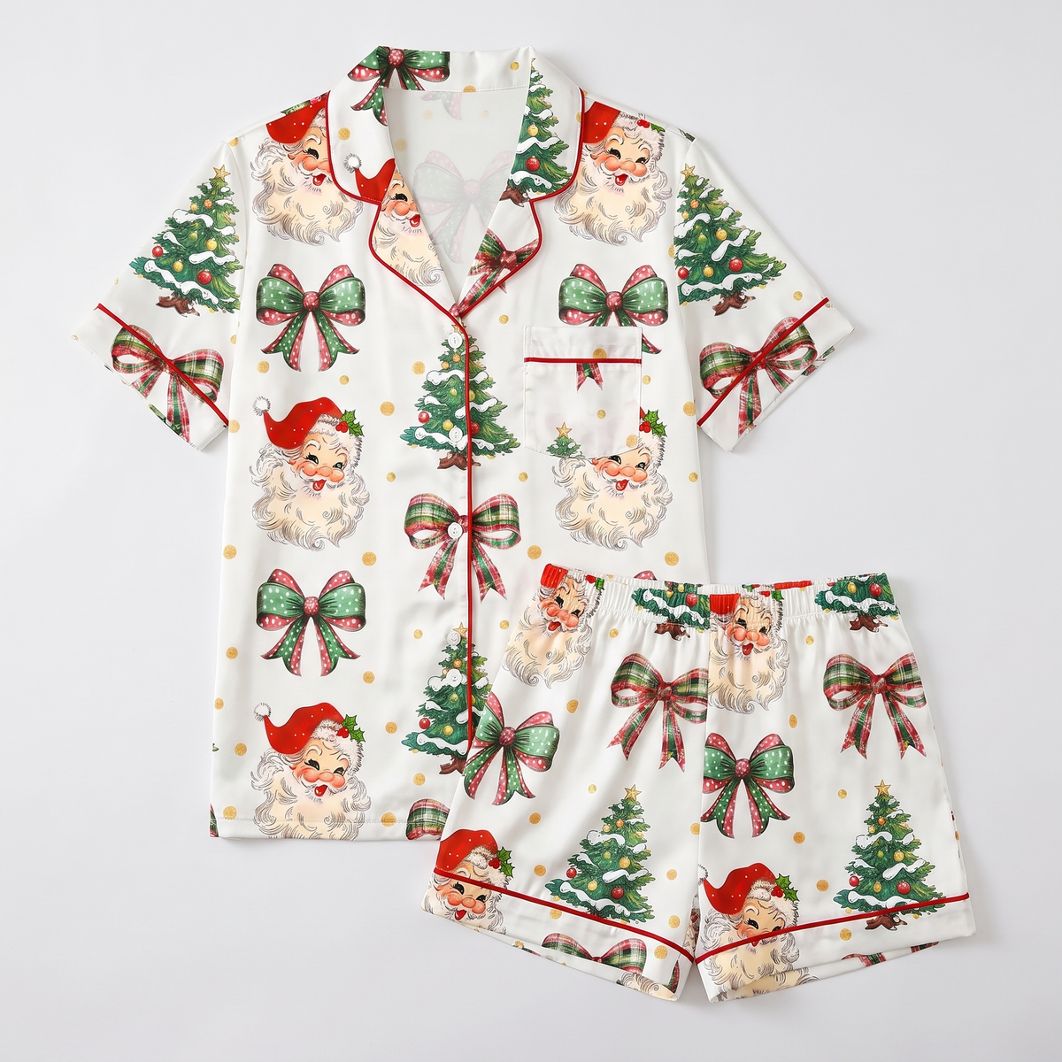 Coquette Santa & Plaid Bows Women's Pajama Set - flat lay