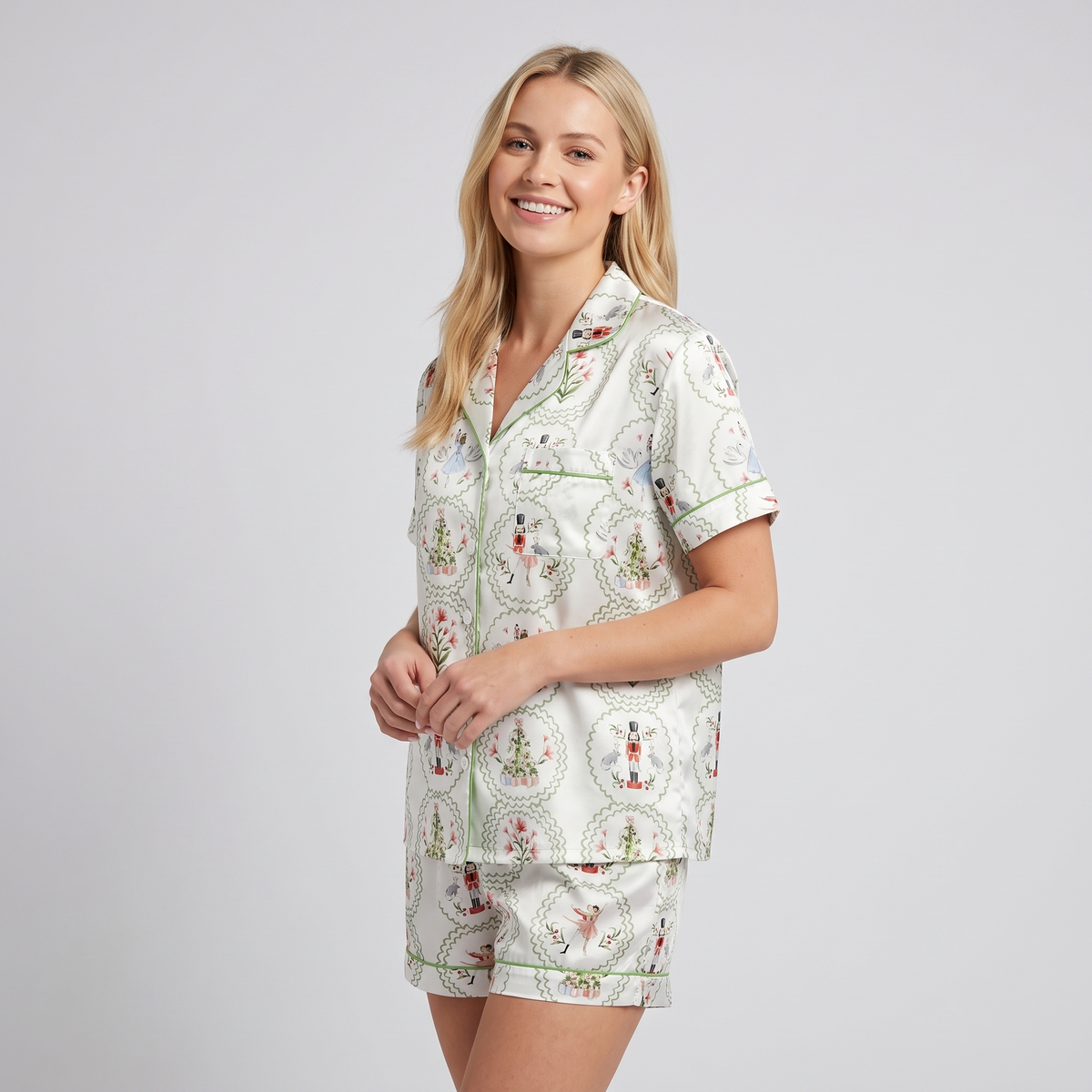 Fancy Nutcracker Frames Women's Pajama Set - short sleeve and shorts