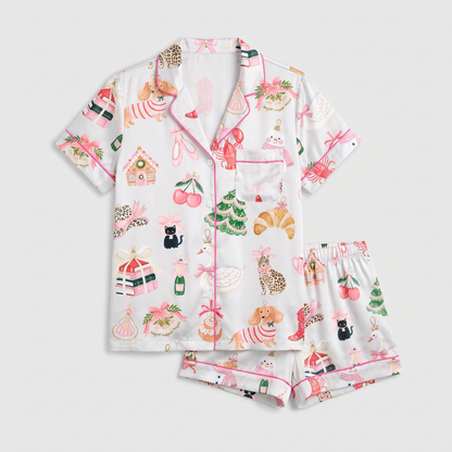 Whimsy Christmas Pets Women's Pajama Set - flat lay