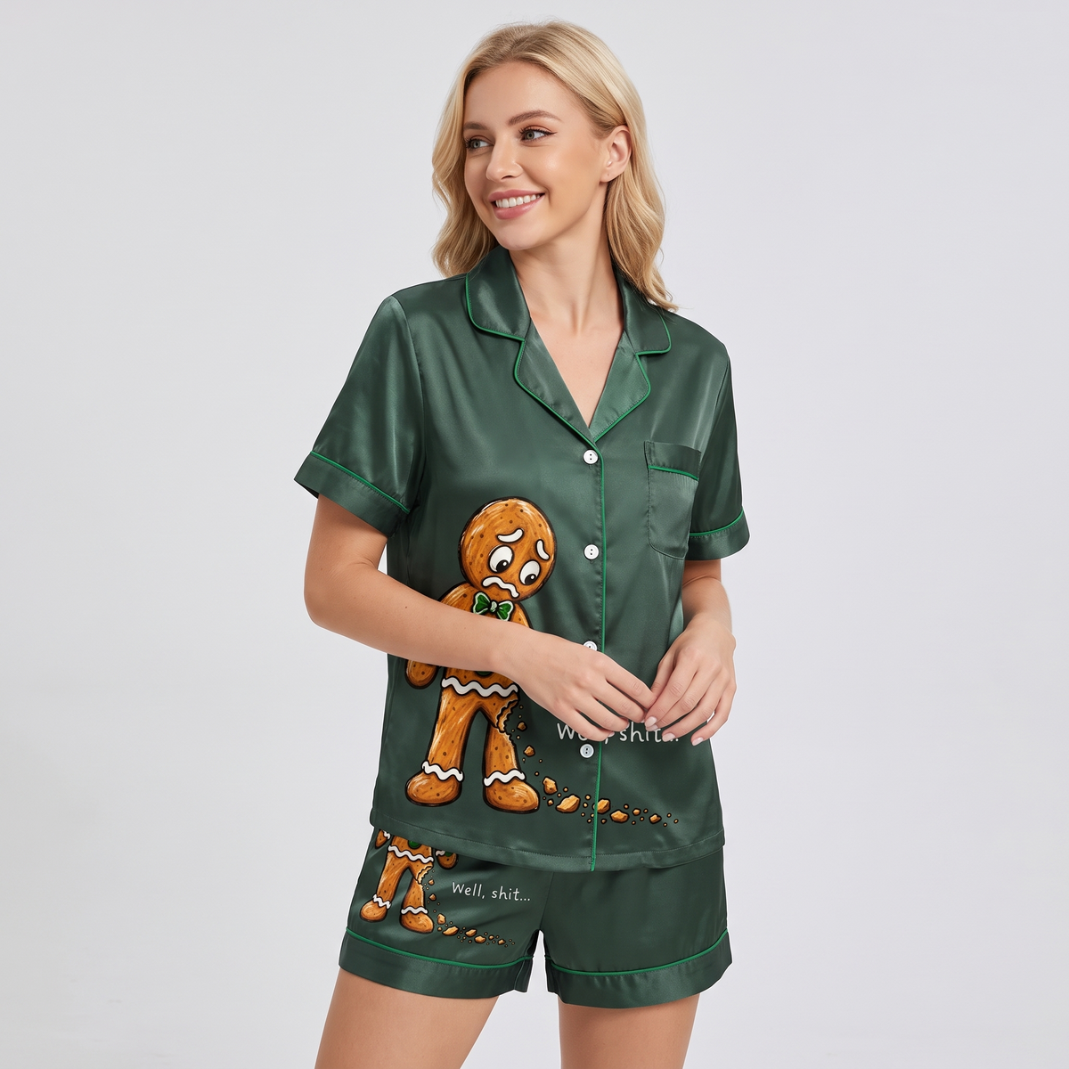 Oh Snap Gingerbread Women's Pajama Set - short sleeve and shorts