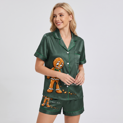 Oh Snap Gingerbread Women's Pajama Set - short sleeve and shorts