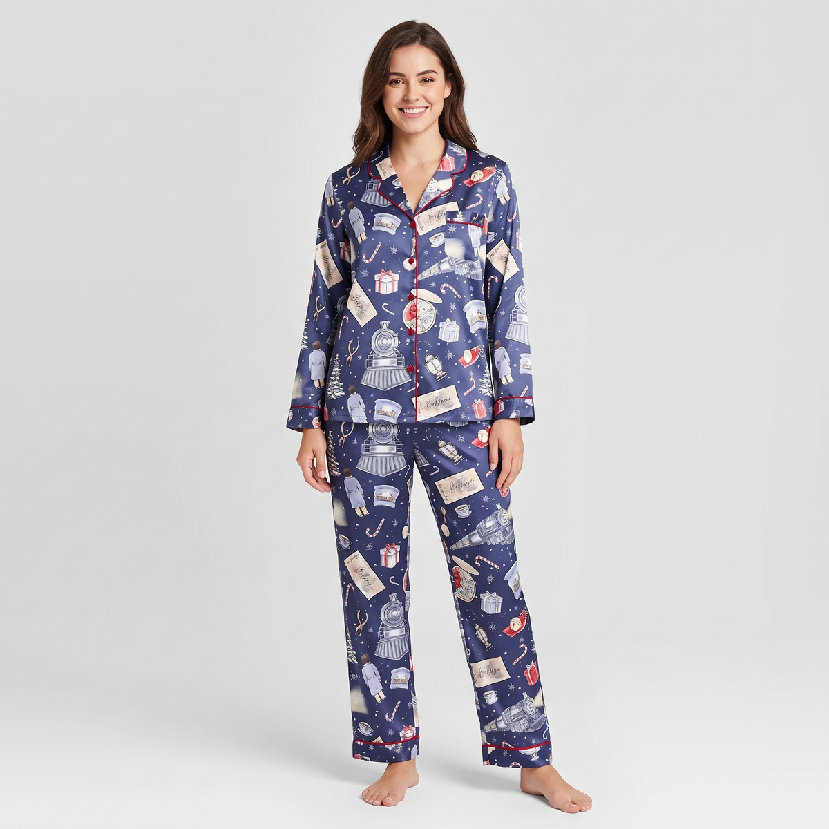 Midnight Express Train Women's Pajama Set - long sleeve and pants