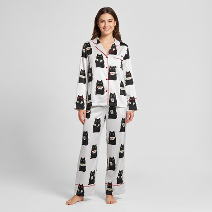 Mahjong Black Cats Women's Pajama Set - long sleeve and pants