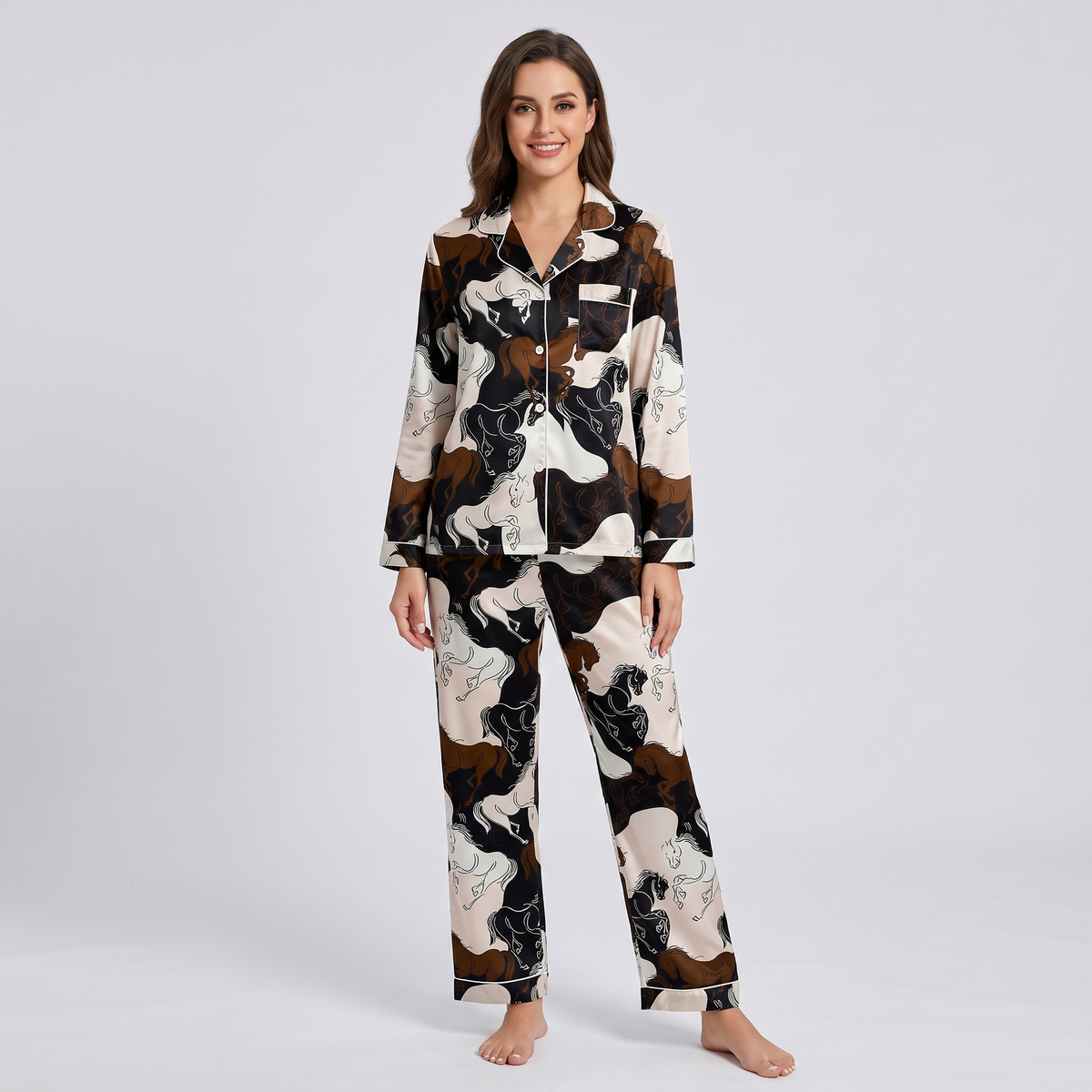 Black Stallions Horse Collage Women's Pajama Set - long sleeve and pants