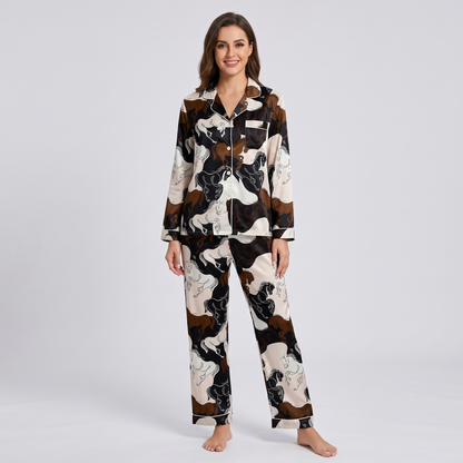 Black Stallions Horse Collage Women's Pajama Set - long sleeve and pants