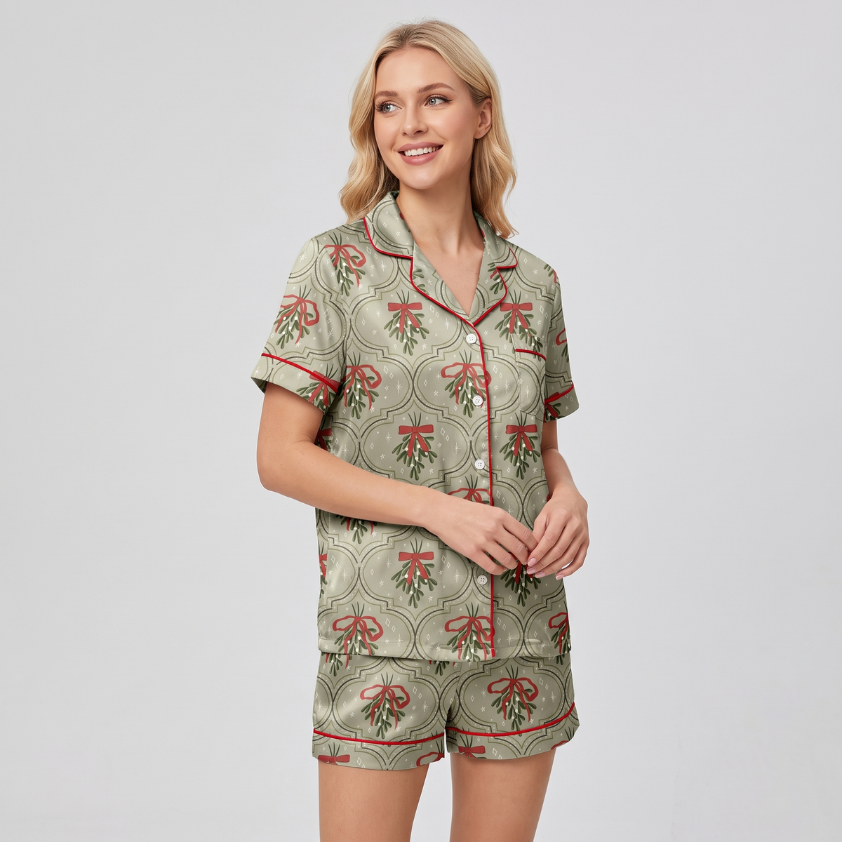 Sage Mistletoe Arches Women's Pajama Set - short sleeve and shorts