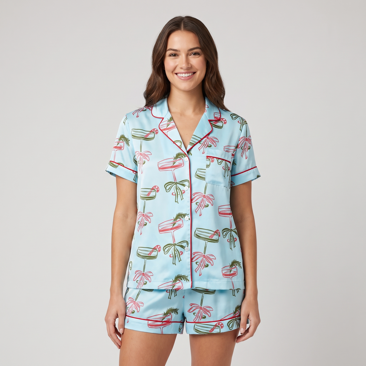 Retro Holiday Cocktails Women's Pajama Set - Blue