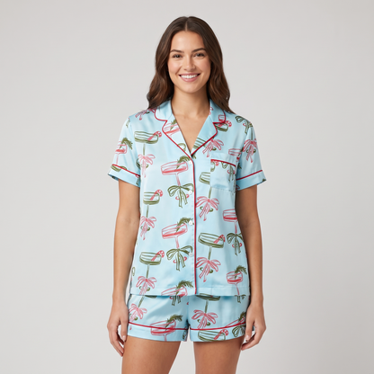 Retro Holiday Cocktails Women's Pajama Set - Blue