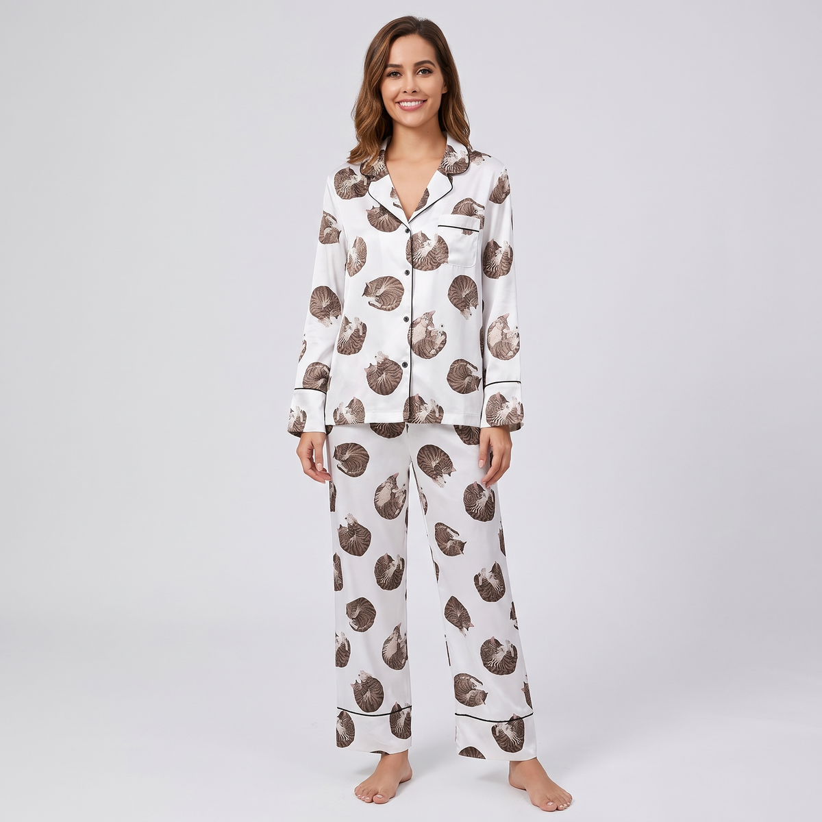 Curled Up Cats Women's Pajama Set - long sleeve and pants