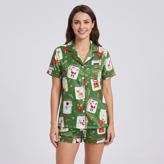 Christmas Cookie Jars Women's Pajama Set - short sleeve and shorts