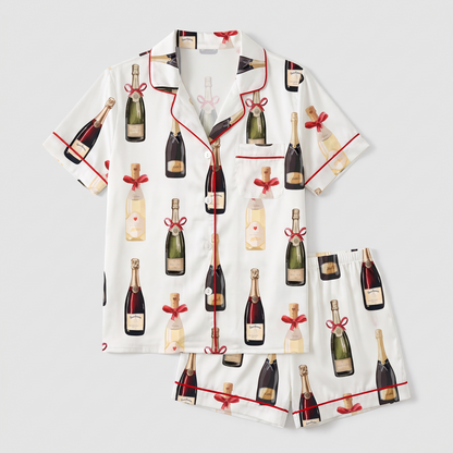 Champagne Bottle Toast Women's Pajama Set - flat lay