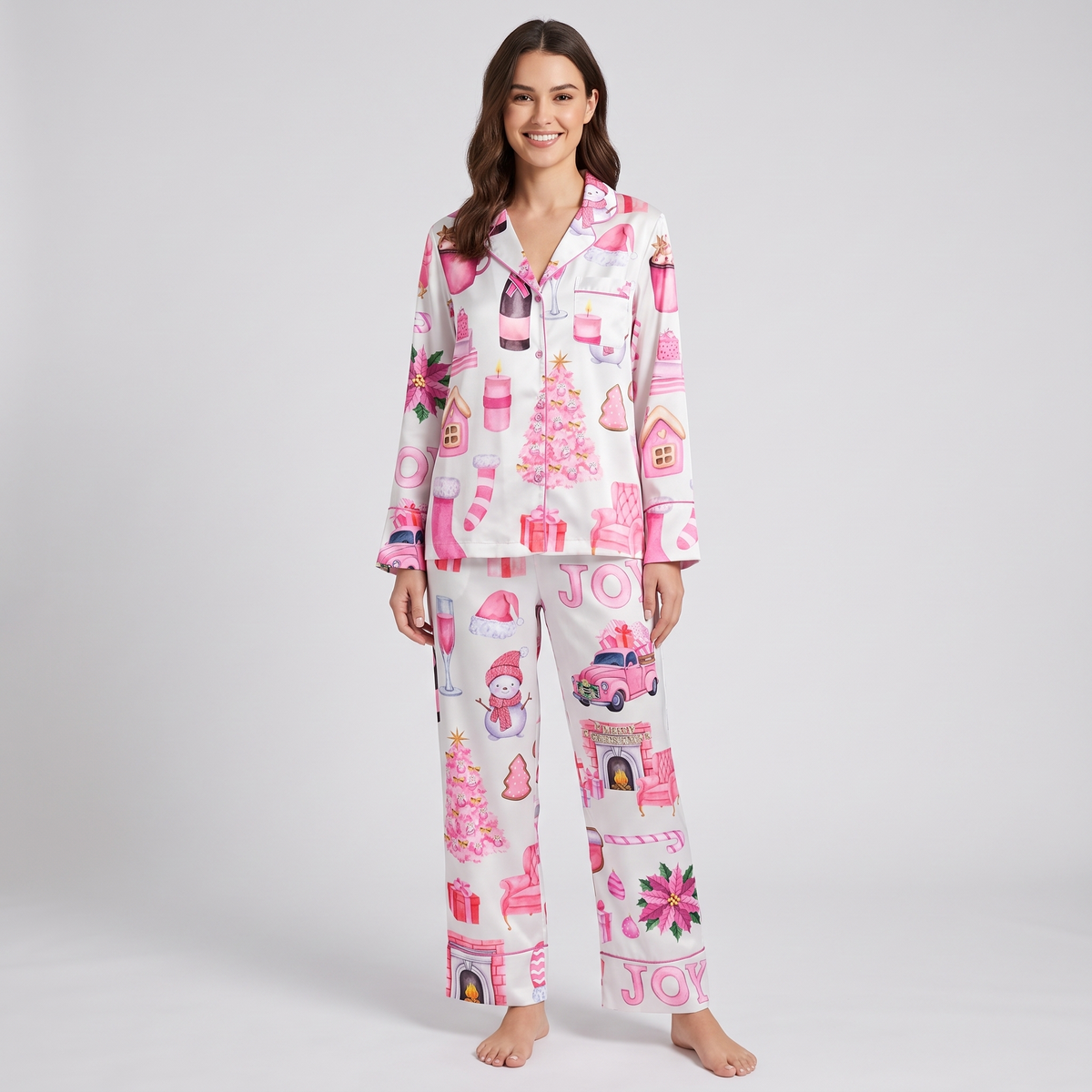 Pink Winter Cabin Women's Pajama Set - long sleeve and pants