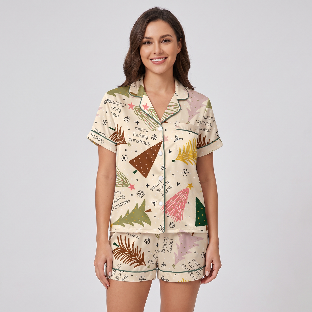 Rude But Merry Women's Pajama Set - Beige