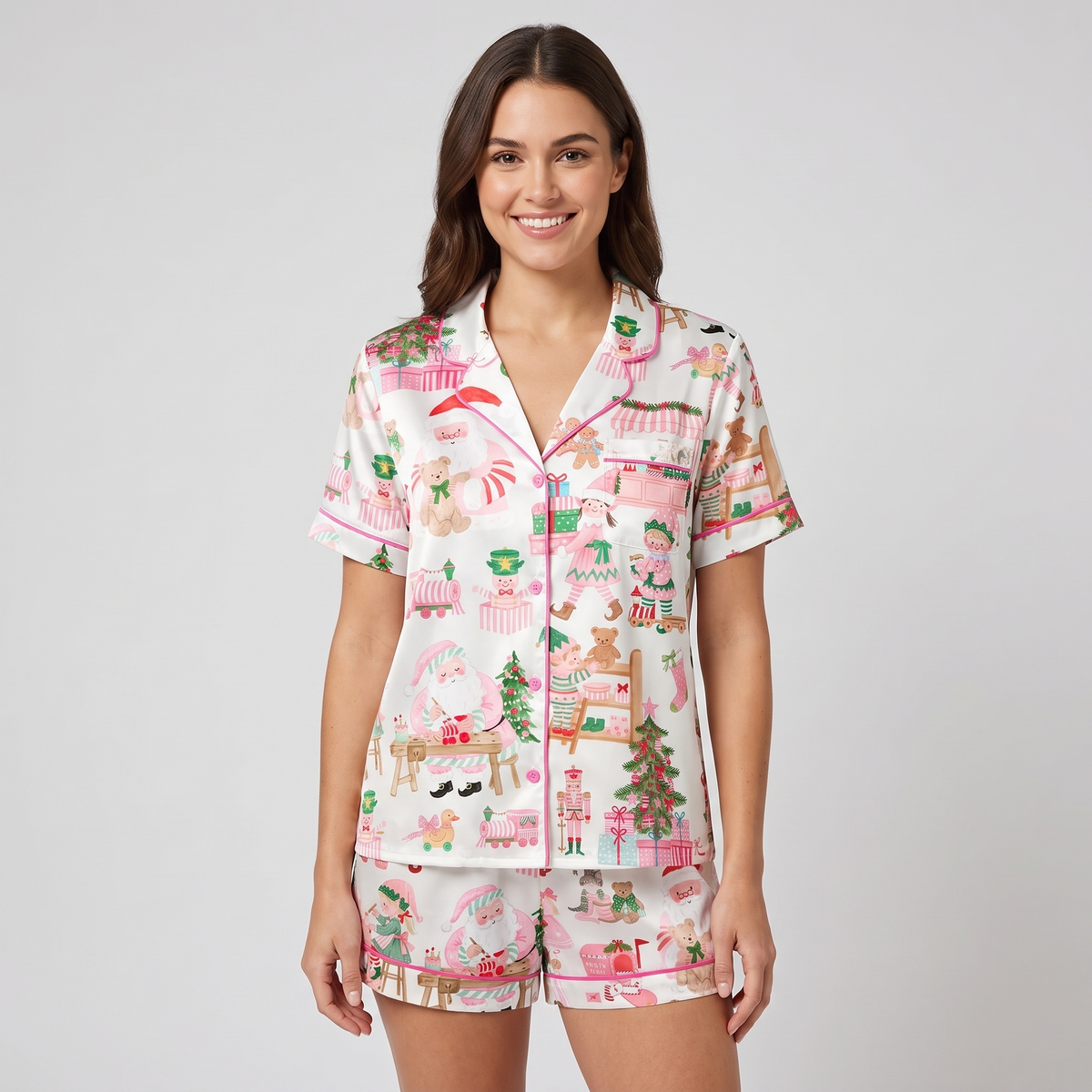 Pink Santa Workshop Women's Pajama Set - short sleeve and shorts