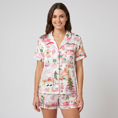 Pink Santa Workshop Women's Pajama Set - short sleeve and shorts