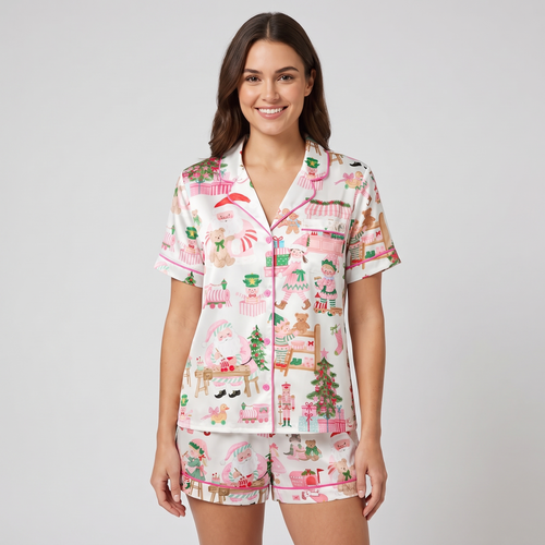 Pink Santa Workshop Women's Pajama Set - short sleeve and shorts