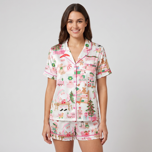 Pink Santa Workshop Women's Pajama Set - short sleeve and shorts