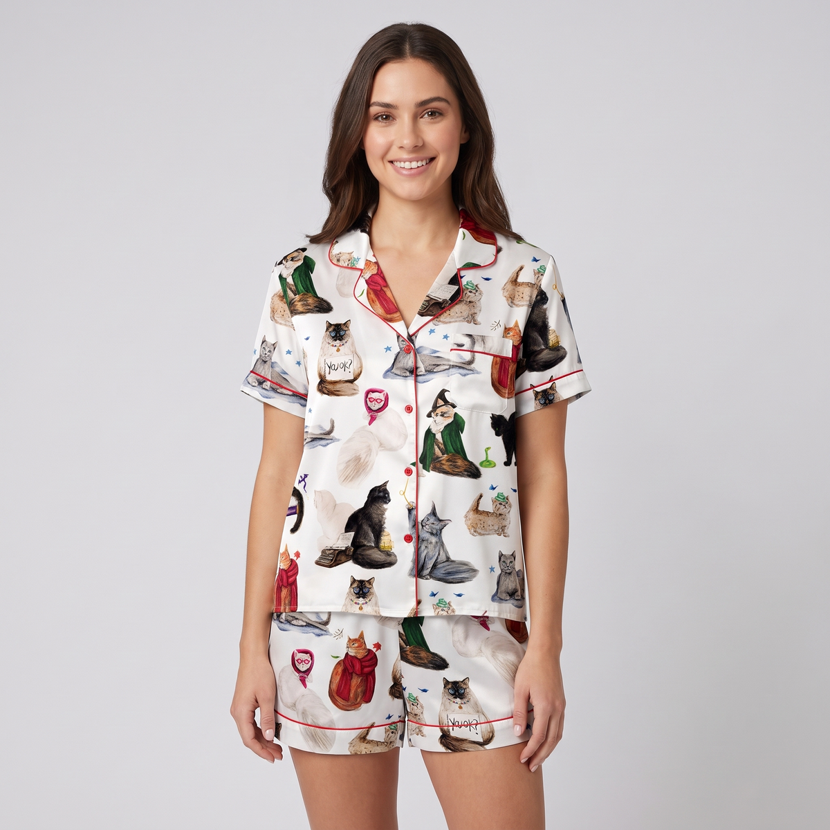 Dress Up Cats Women's Pajama Set - short sleeve and shorts