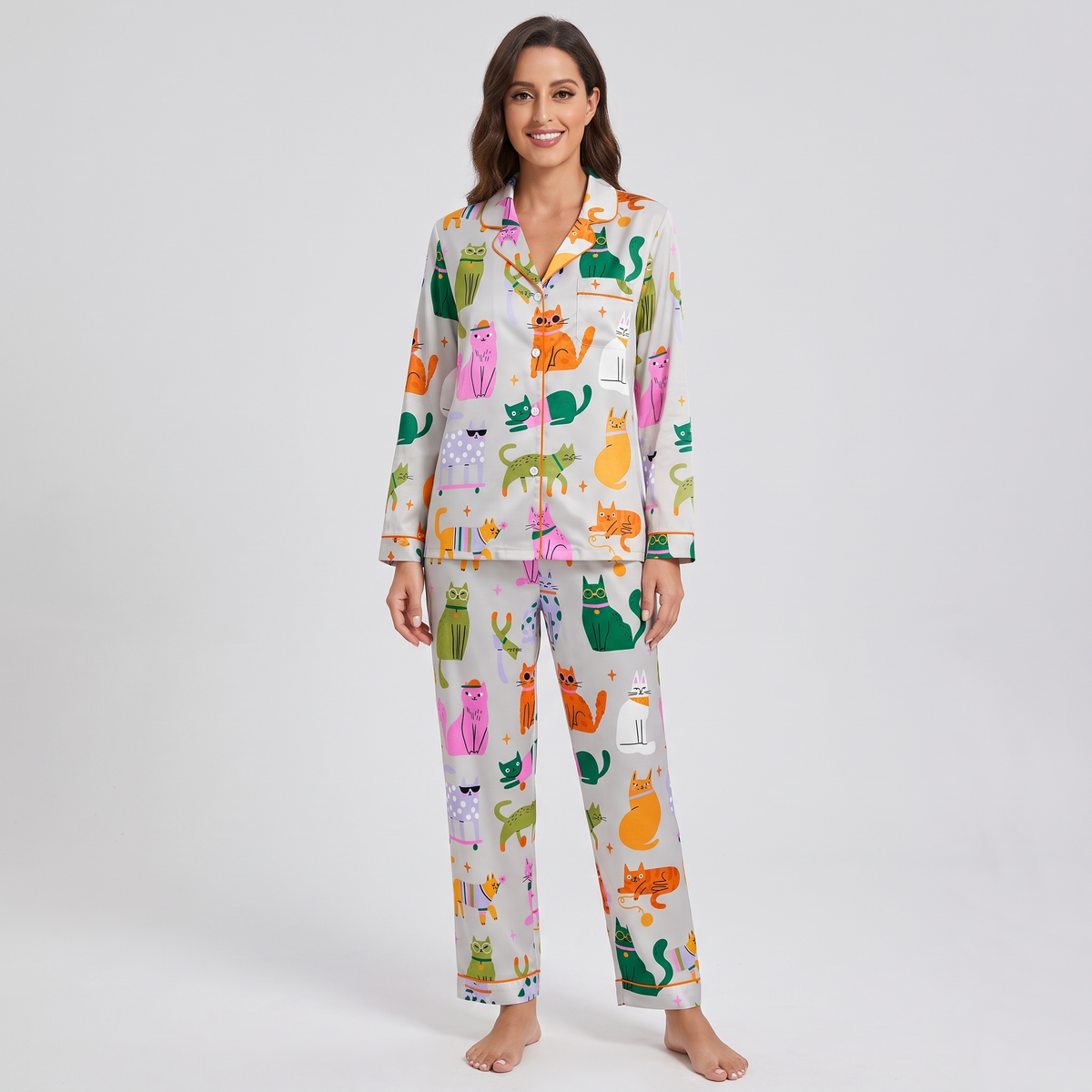 Cats In Sunglasses Women's Pajama Set - long sleeve and pants