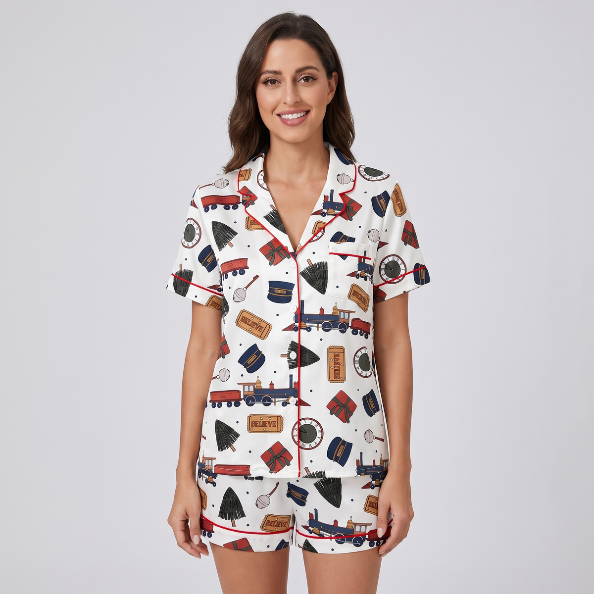 Hot Chocolate Express Inspired Women's Pajama Set - short sleeve and shorts