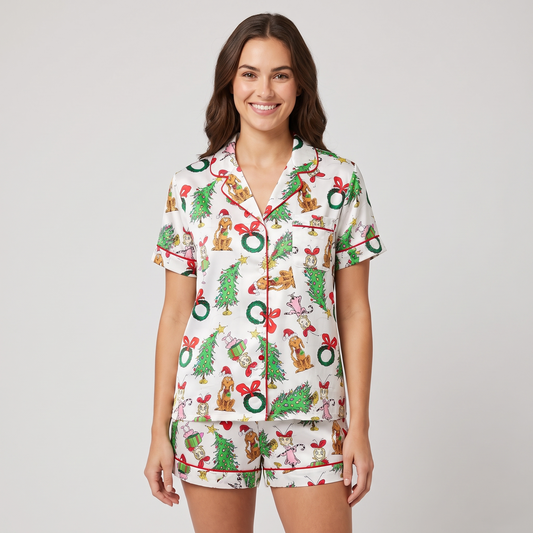 You're A Mean One Inspired Women's Pajama Set - short sleeve and shorts