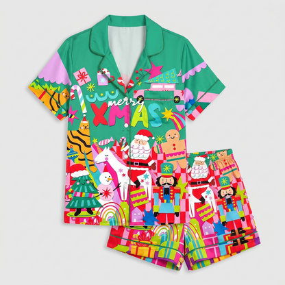 Neon Merry Xmas Women's Pajama Set - flat lay