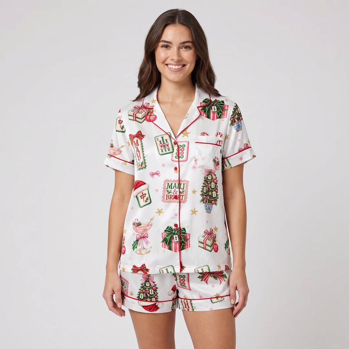 Merry & Bright Mahjong Women's Pajama Set - short sleeve and shorts