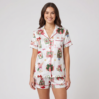 Merry & Bright Mahjong Women's Pajama Set - short sleeve and shorts