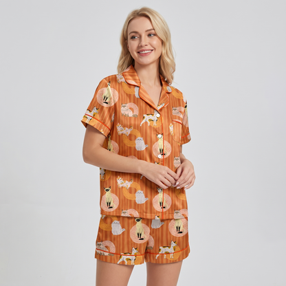 Siamese Yarn Cats Women's Pajama Set - short sleeve and shorts