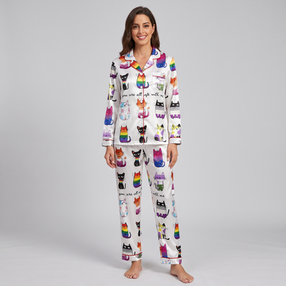 Safe With Me Cats Women's Pajama Set - long sleeve and pants