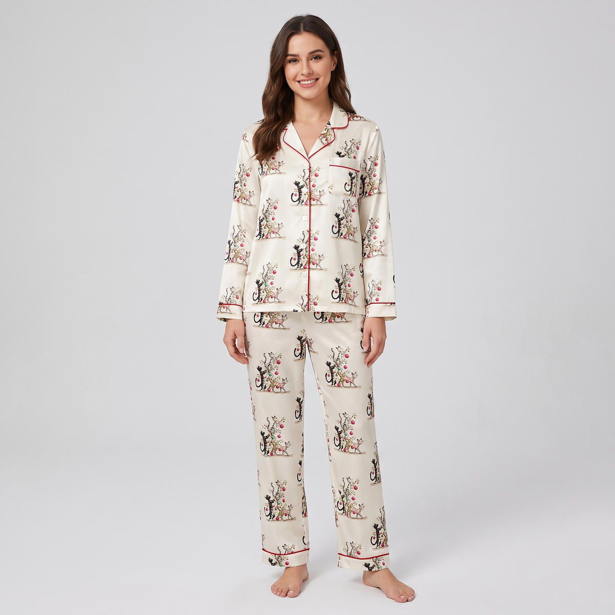 Merry Catmas Women's Pajama Set - long sleeve and pants