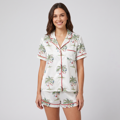 Mele Kalikimaka Santa Women's Pajama Set - short sleeve and shorts