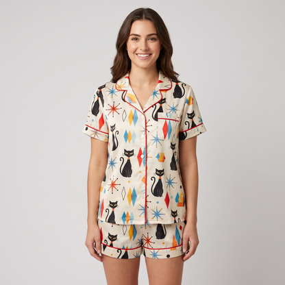 Atomic Age Cats Women's Pajama Set - short sleeve and shorts