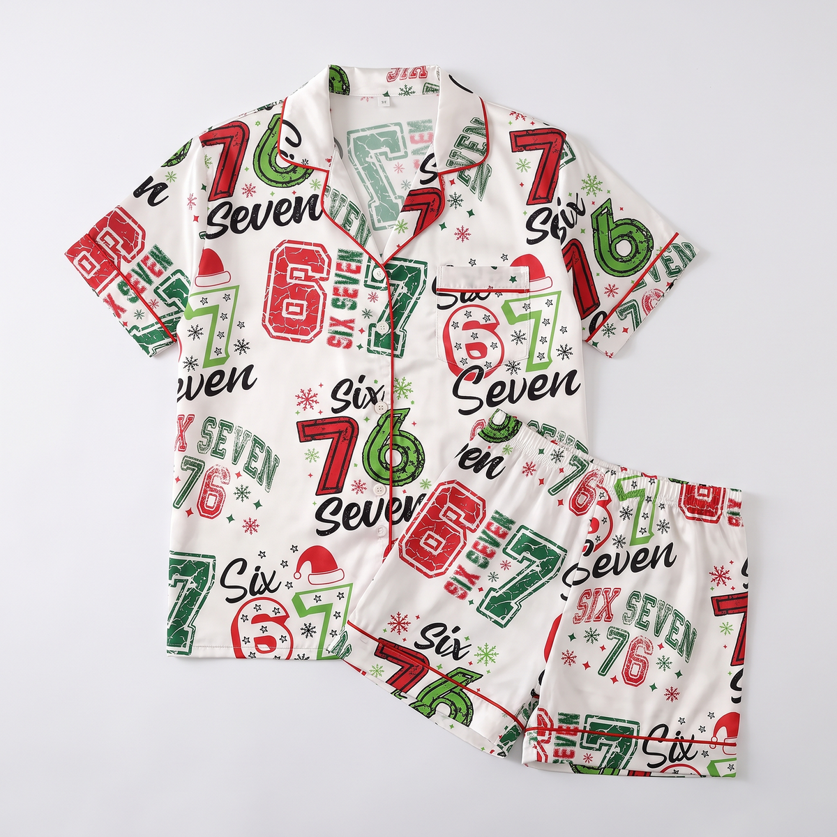 Six Seven Christmas Women's Pajama Set - flat lay