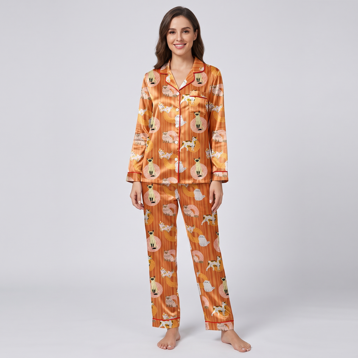 Siamese Yarn Cats Women's Pajama Set - long sleeve and pants