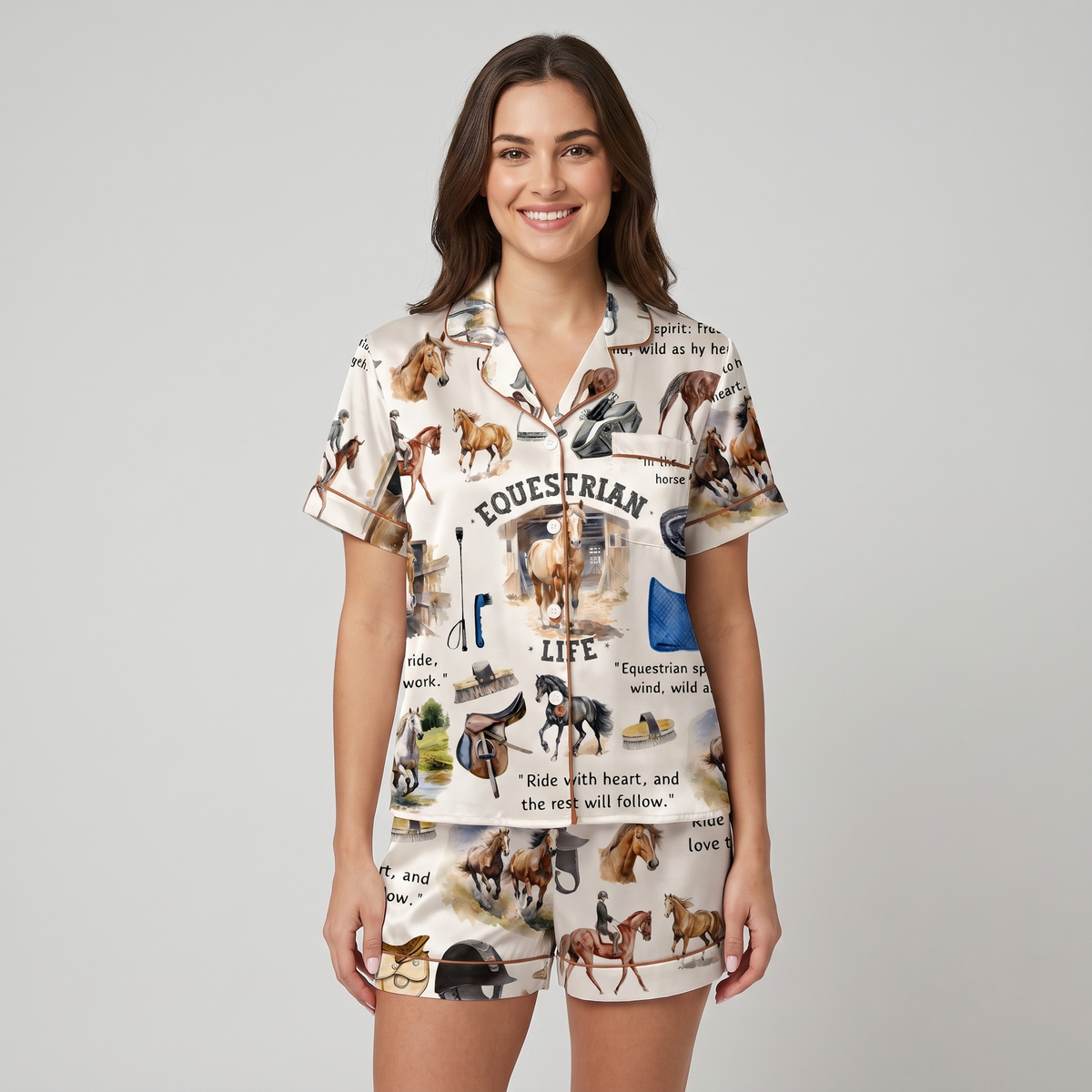 Equestrian Life Quotes Horse Women's Pajama Set - short sleeve and shorts