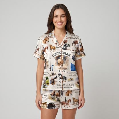 Equestrian Life Quotes Horse Women's Pajama Set - short sleeve and shorts