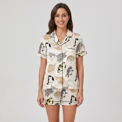 Chonky Cats Women's Pajama Set - short sleeve and shorts